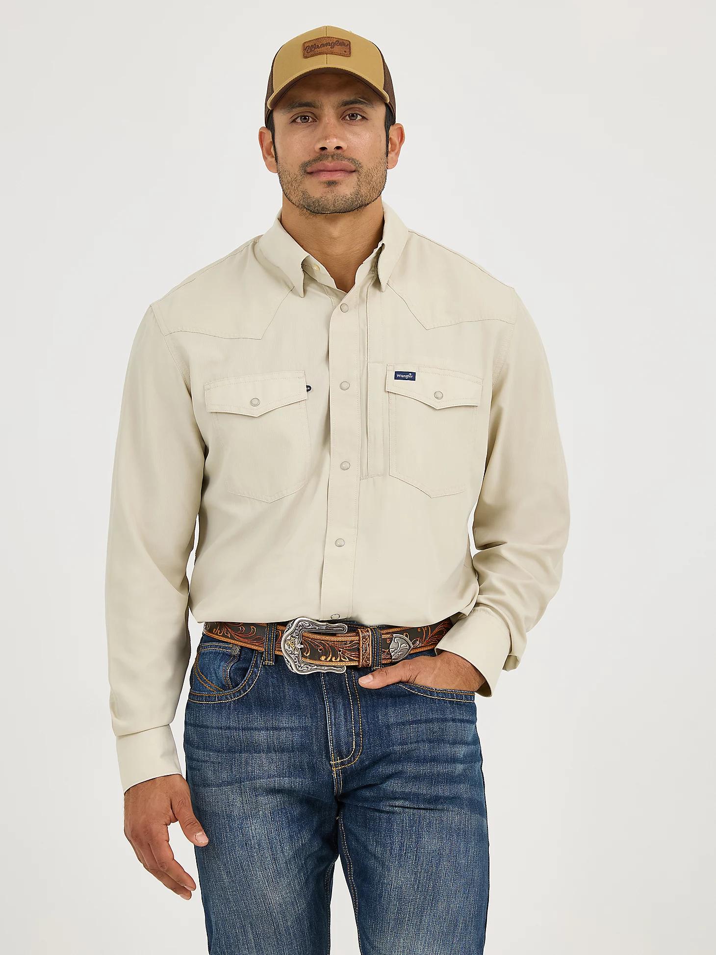 Men's Wrangler Performance Snap Long Sleeve Solid Shirt | Men's SHIRTS | Wrangler® Product Image