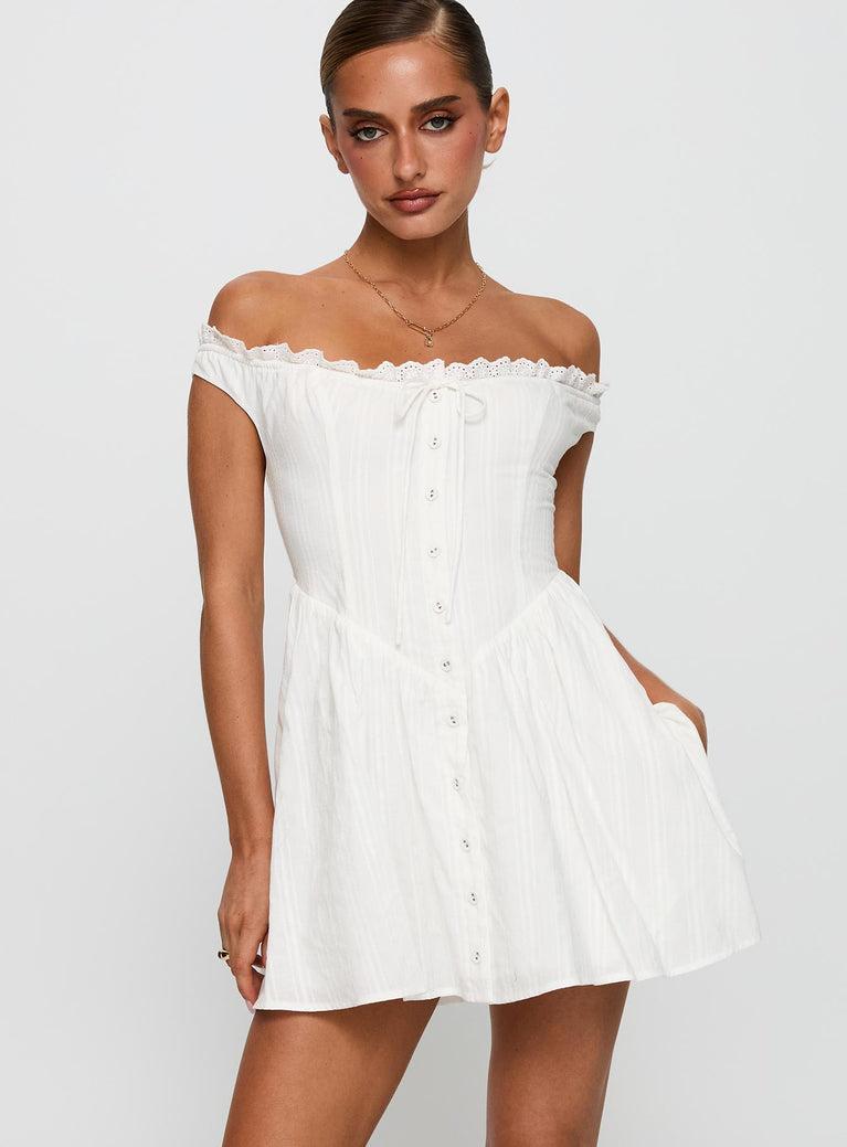 White Horse Off The Shoulder Mini Dress White Product Image
