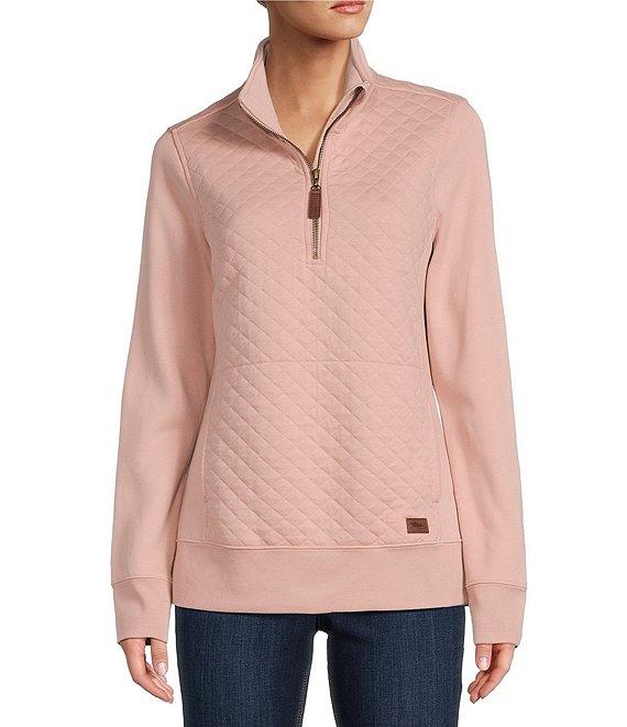 L.L.Bean Quilted Knit Stand Collar Long Sleeve Kangaroo Pocket Quarter-Zip Pullover Top Product Image