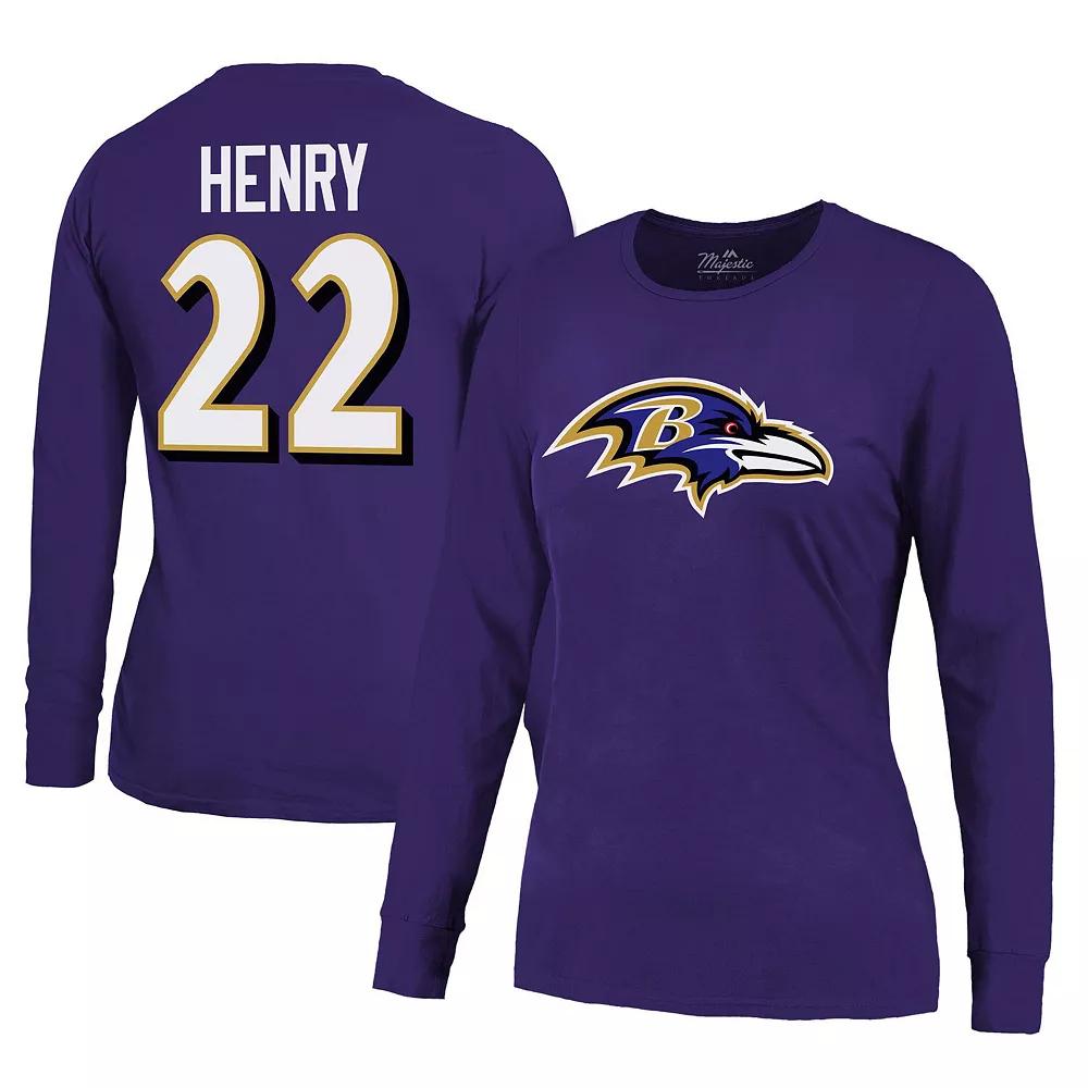 Women's Majestic Threads Derrick Henry Purple Baltimore Ravens Name & Number Long Sleeve T-Shirt,  Product Image