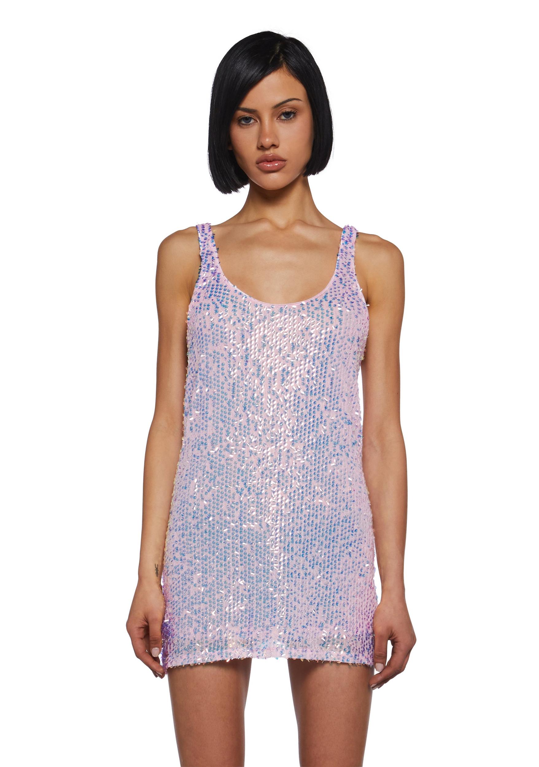 Womens Sexy Sequin Holographic Mini Shift Dress Club Exx - Pink Product Image