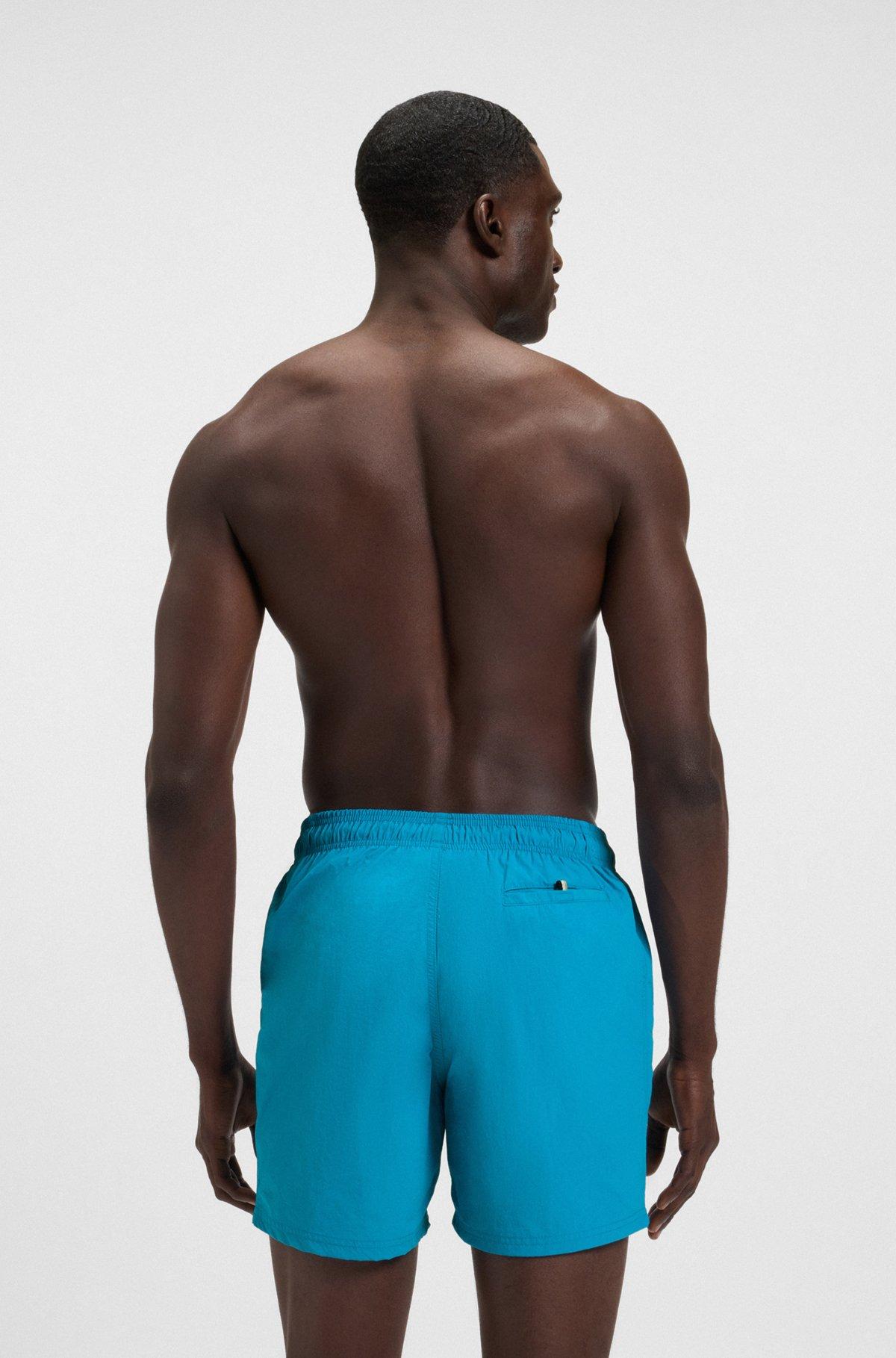 BOSS - Contrast-logo swim shorts in quick-drying fabric - Turquoise Product Image