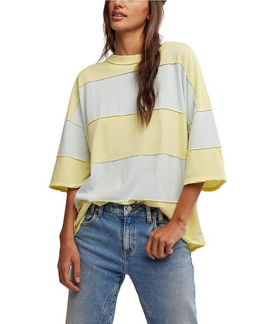 Free People Maddie Color Block Crew Neckline 3/4 Sleeve Oversized Tee Product Image