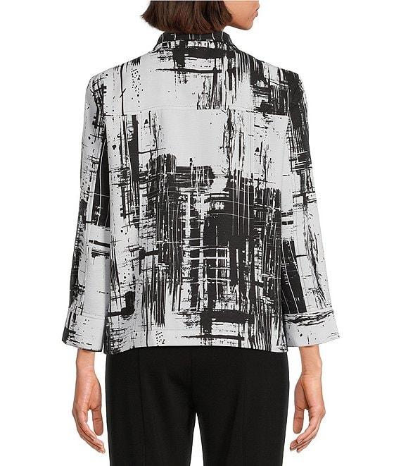 Ali Miles Abstract Print Soft Collar 3/4 Sleeve Zip-Up Jacket Product Image