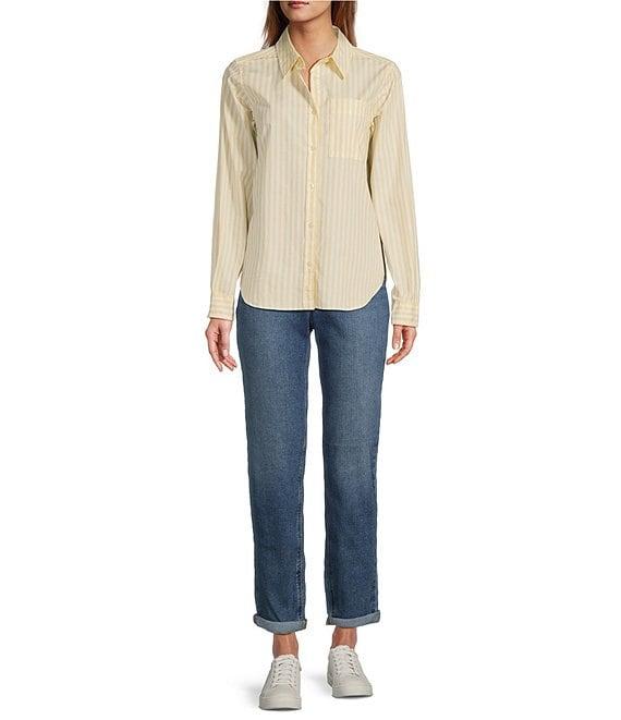 L.L.Bean Essential Cotton Poplin Stripe Print Collar Neckline Long Sleeve Shirt Product Image