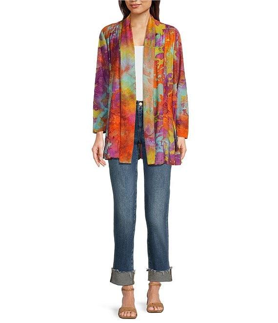 Calessa Petite Size Burnout Tie-Dye Open-Front Knit Cardigan Product Image