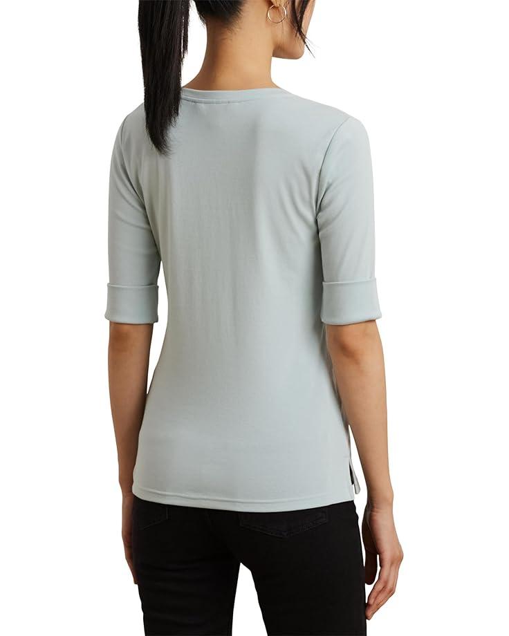 Petite Striped Cotton Elbow-sleeve V-neck Tee Product Image