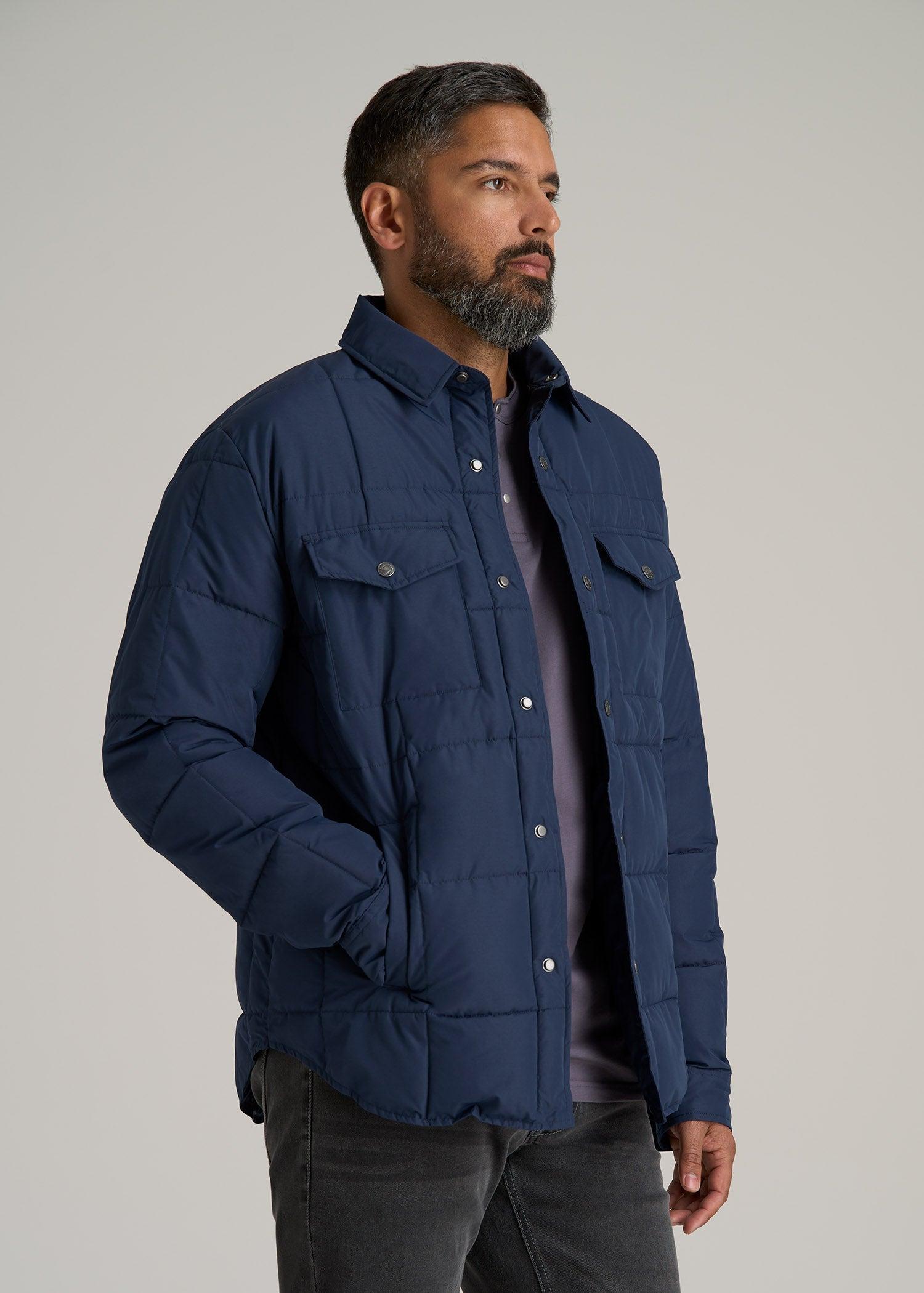 LJ&S Puffer Shirt Jacket for Tall Men in Marine Blue Male Product Image