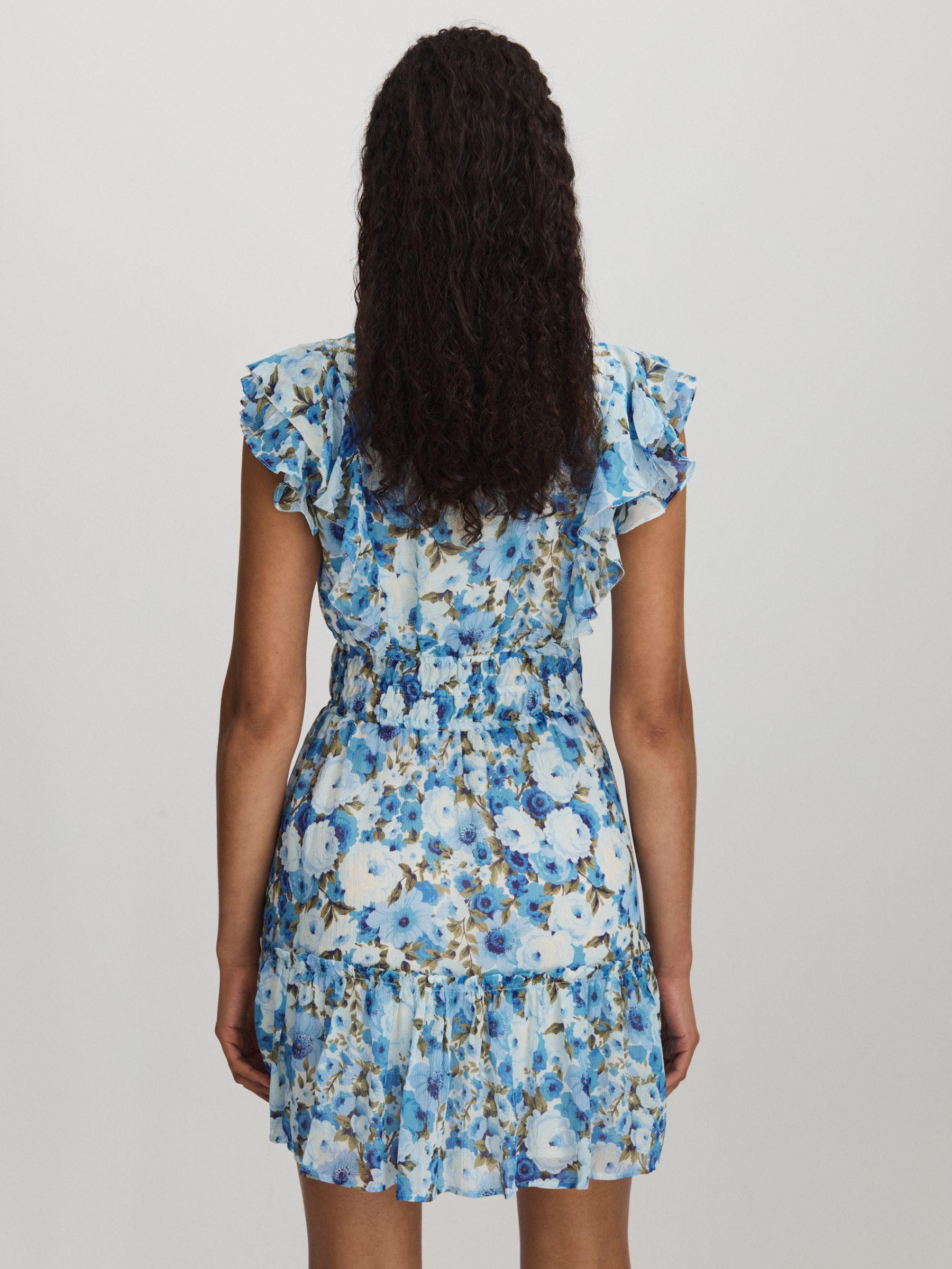 Paige Silk Georgette Floral Print Mini Dress in Blue Multi Product Image