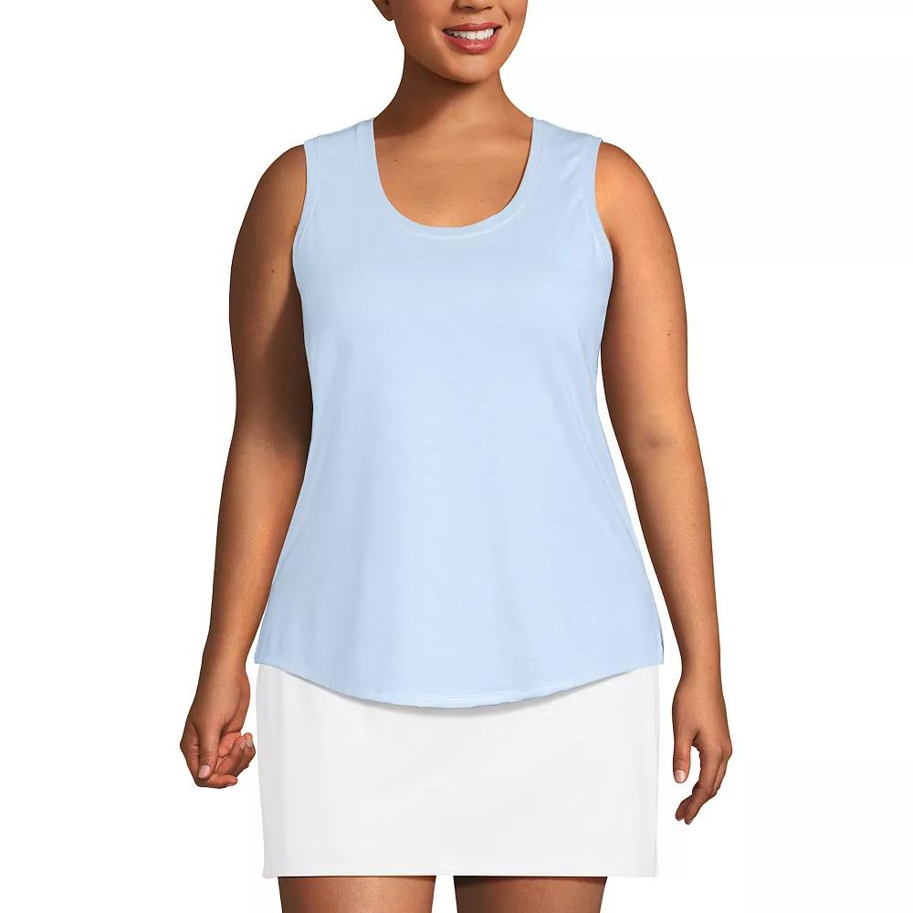 Plus Size Lands' End Sleeveless Power Performance Scoop Neck Tunic Tank Top, Women's, Size: 2XL, Black Pinstripe Product Image