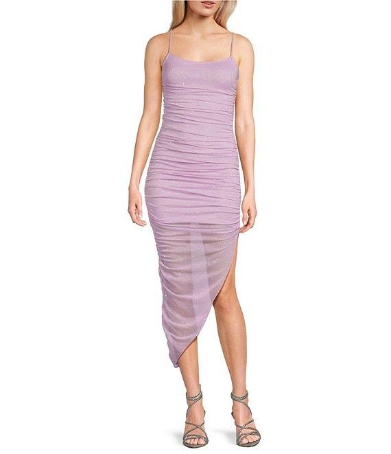 Jump Glitter Ruched Asymmetrical Hem Bodycon Dress Product Image