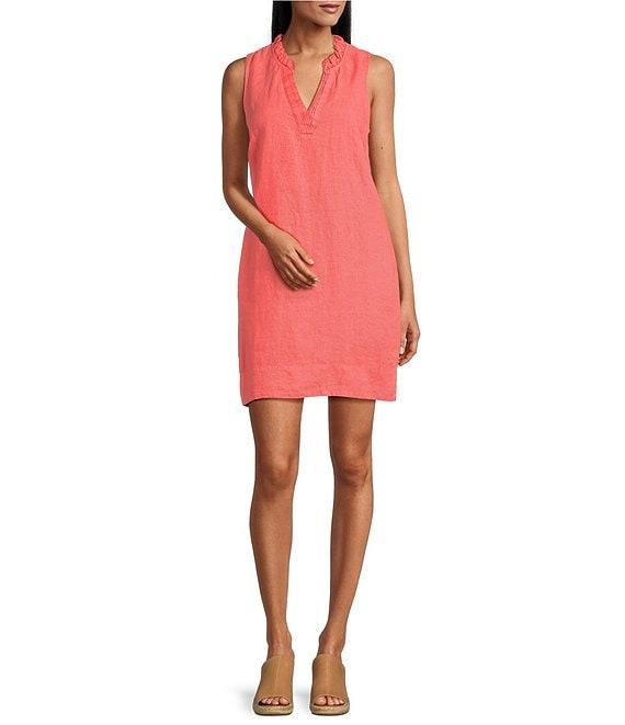 Tommy Bahama Ruffle Split V-Neck Sleeveless Side Pocket Dress Product Image