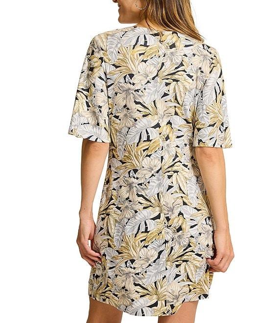 Tommy Bahama Darcy Grand Canal Tencel Etched Frond Print Chain Neck Flutter Short Sleeve A-Line Dress Product Image