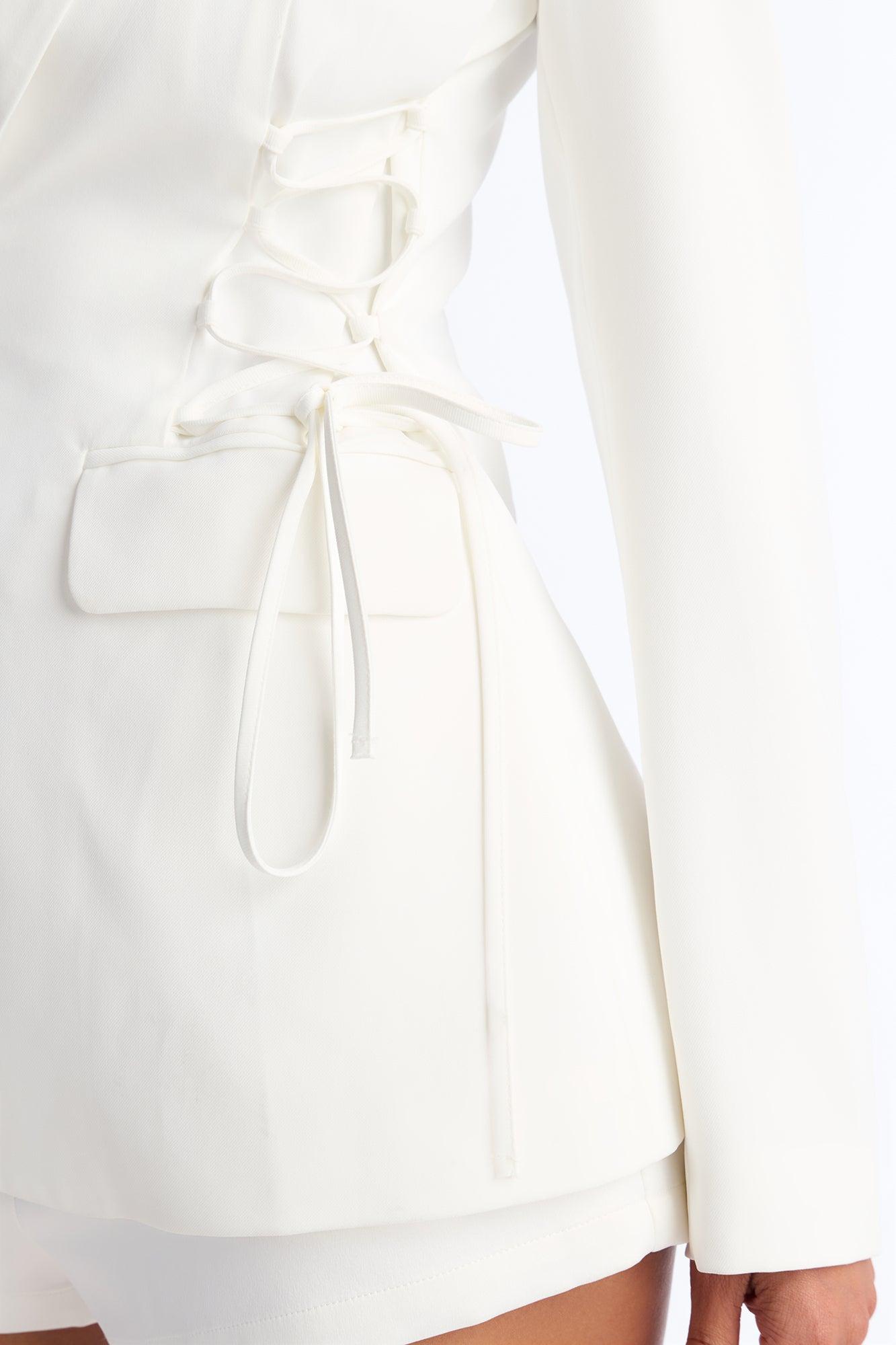 Cheyenne Crepe Woven Lace Up Blazer - Ivory Female Product Image