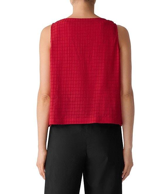 Eileen Fisher Airy Textured Organic Cotton Blend Round Neck Sleeveless Button Front Top Product Image