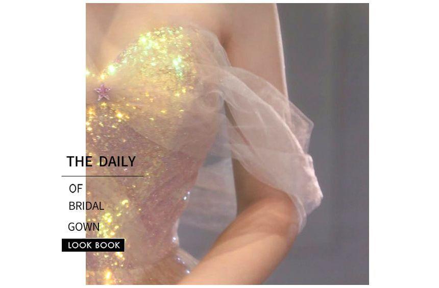 Short-Sleeve Off Shoulder Iridescent A-Line Evening Gown Product Image