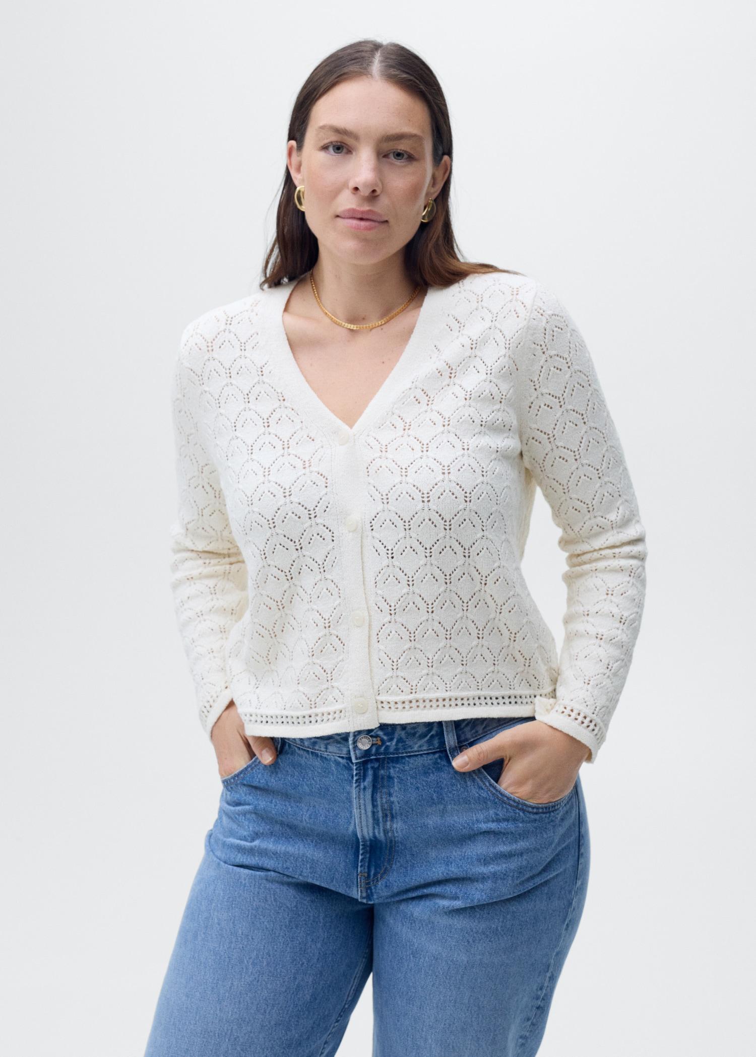 Openwork detail knit cardigan - Women | MANGO USA Product Image