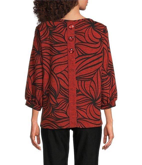 Ali Miles Petite Size Brushed Knit Stripe Round Neck 3/4 Cuff Sleeve Tunic Product Image