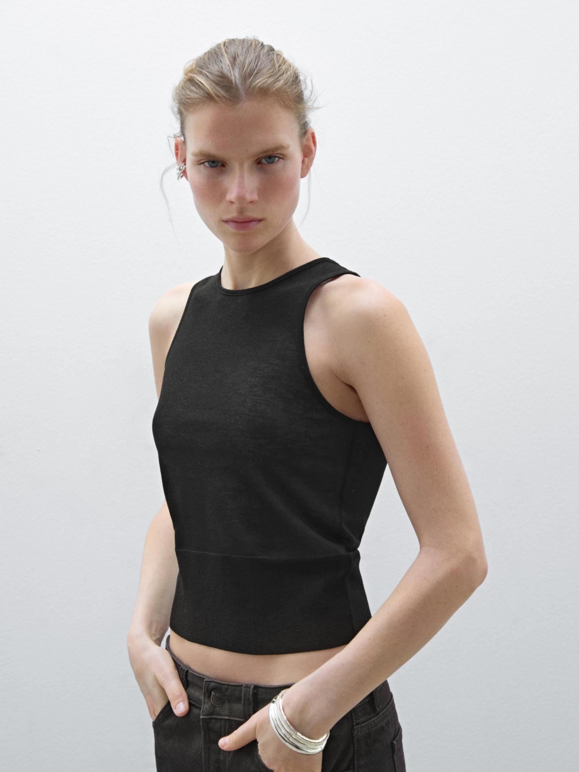 Semi-sheer crew neck top Product Image