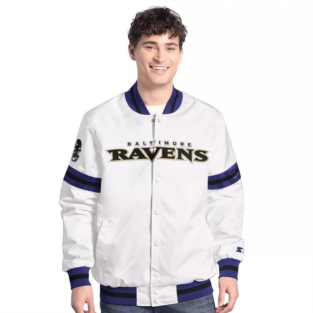 Men's Starter  White Baltimore Ravens Scout Full-Snap Varsity Jacket, Size: Small Product Image