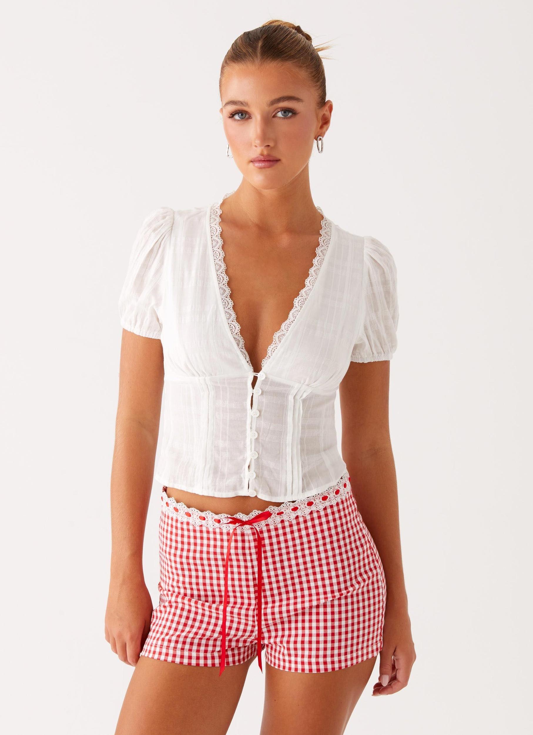 Devon Micro Shorts - Red Gingham Product Image
