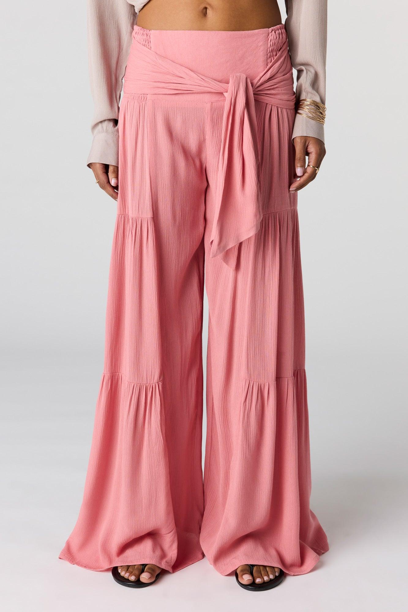 Tie Waist Tiered Palazzo Pant Female Product Image