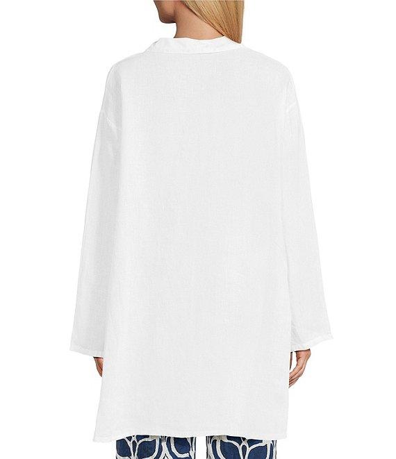 Bryn Walker Mirren Light Linen Point Collar Long Sleeve High-Low Oversized Shirt Product Image