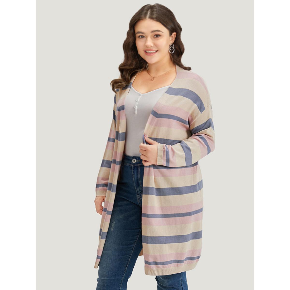 Plus Size Supersoft Essentials Striped Contrast Cardigan Multicolor Women Casual Loose Long Sleeve Dailywear Cardigans BloomChic 14-16/1X Product Image