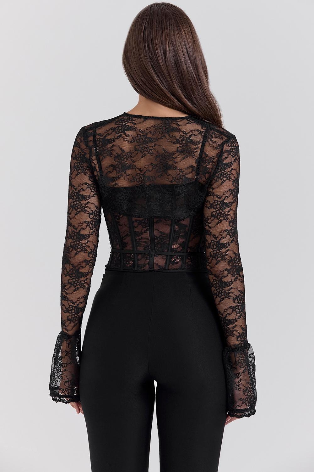 Lisette  black lace corset top with bolero Product Image