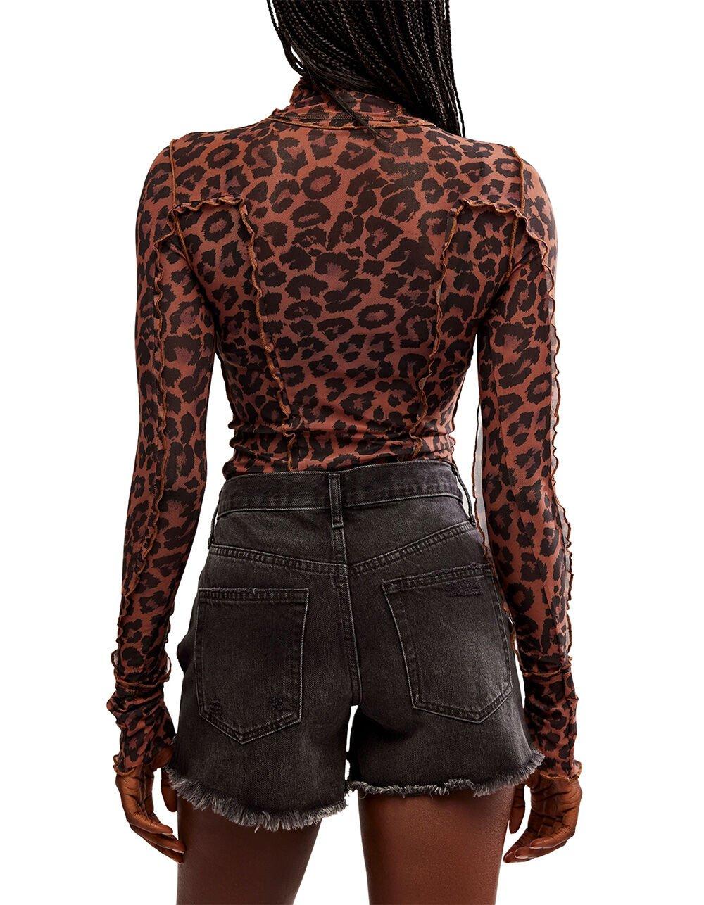FREE PEOPLE Charlie Leopard Print Womens Mesh Top - LEOPARD Product Image