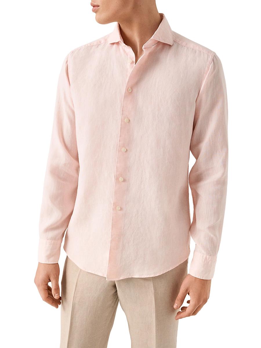 Mens Slim-Fit Solid Linen Shirt Product Image