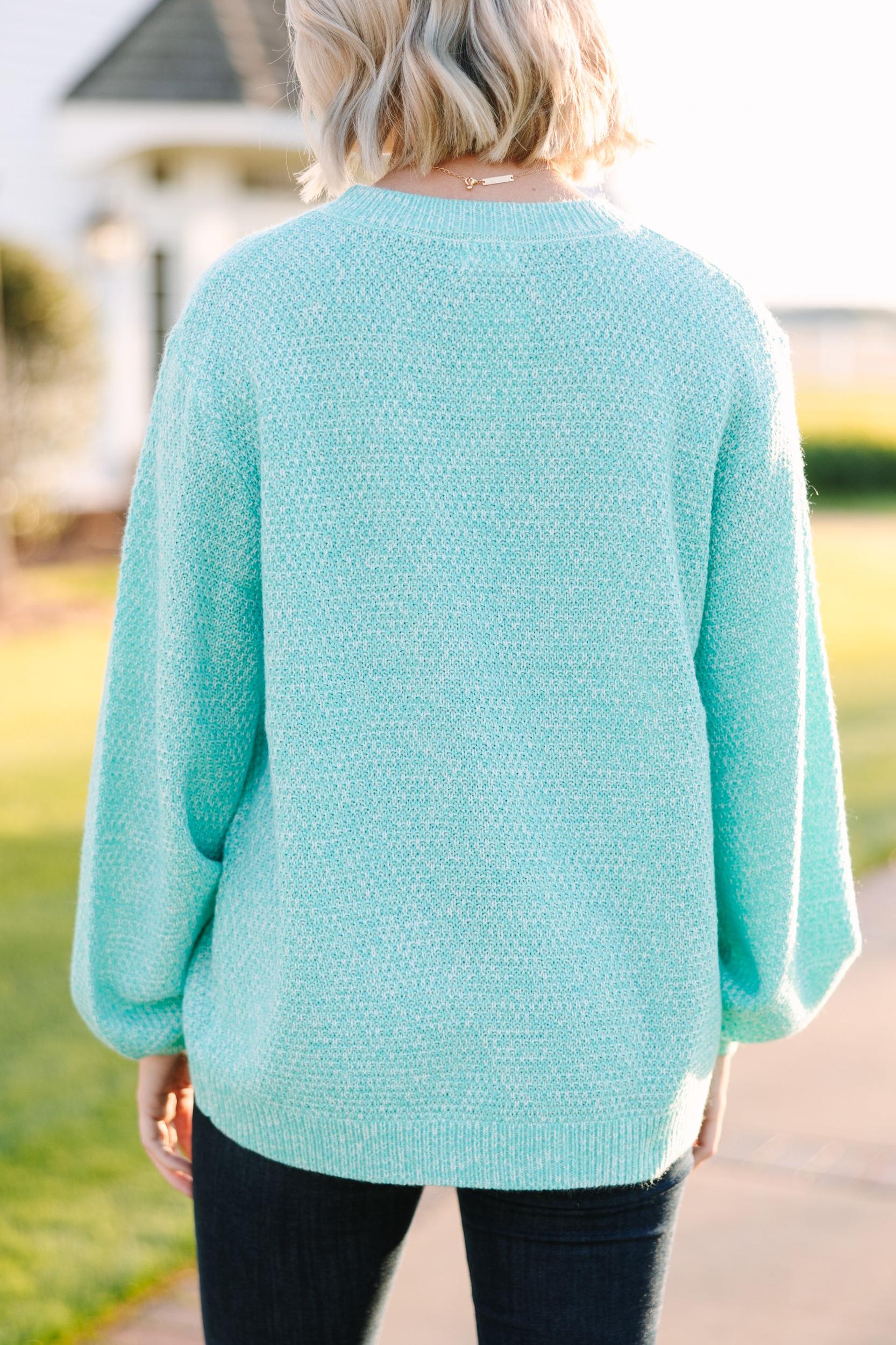 The Slouchy Mint Green Bubble Sleeve Sweater Female Product Image