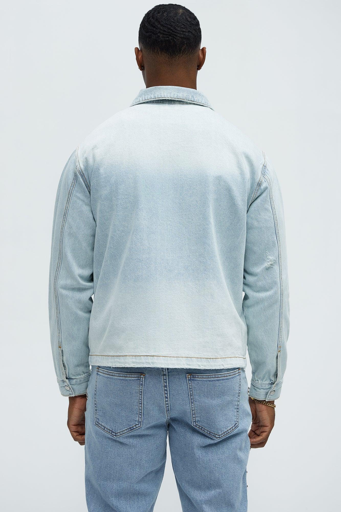 Distressed Zip Denim Jacket - Light Wash Product Image