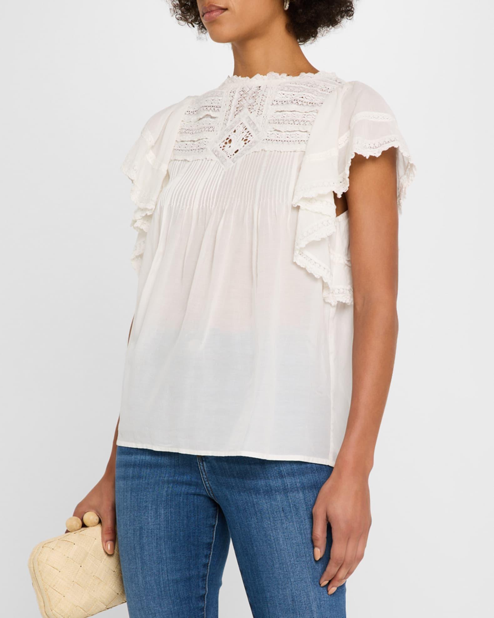 Calisson Lace-Trim Pintuck Blouse Product Image