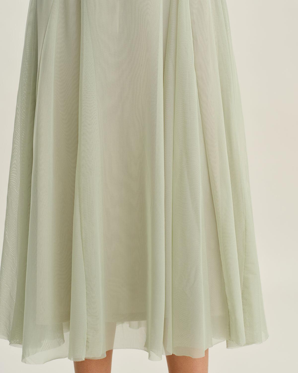 Green A-Line Slip Pleated Midi Dress Product Image
