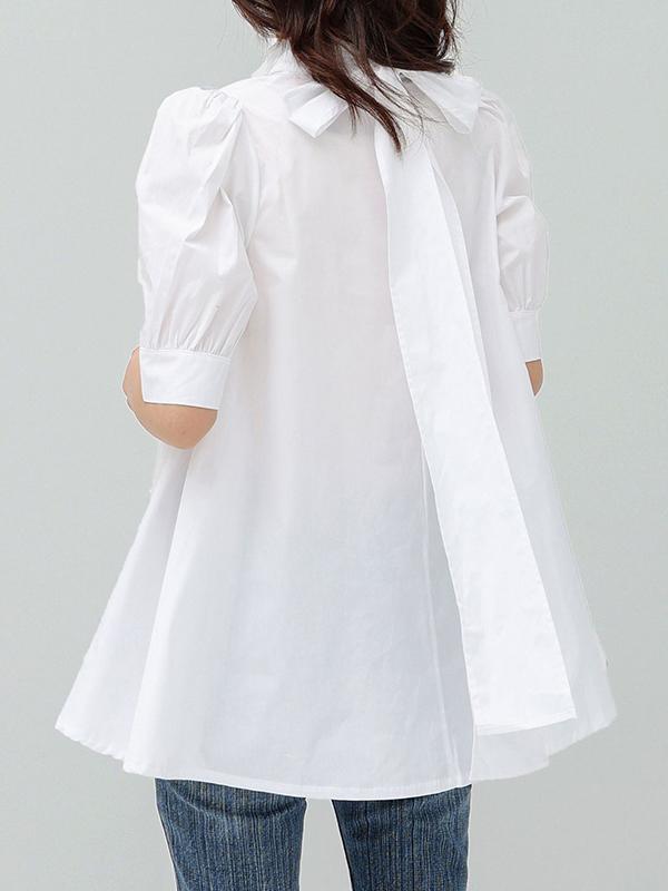 Casual Loose Bow-Embellished Solid Color Blouse Product Image