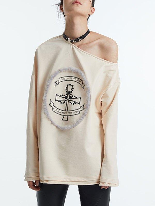 Cold Shoulder Cross Graphic Sweatshirt Product Image