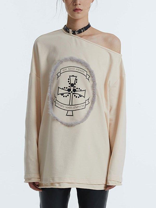 Cold Shoulder Cross Graphic Sweatshirt Product Image