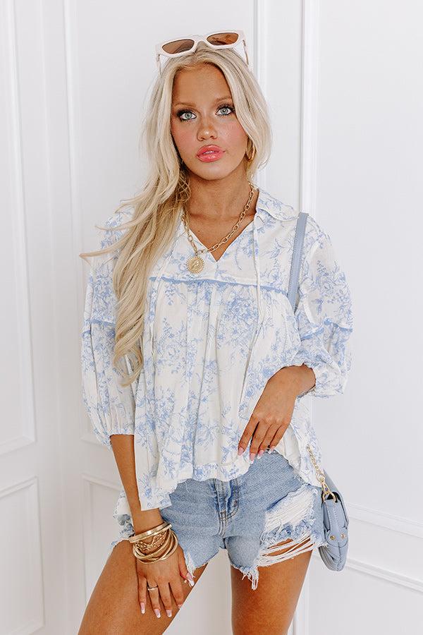 Boho Charm Floral Top in Sky Blue Product Image