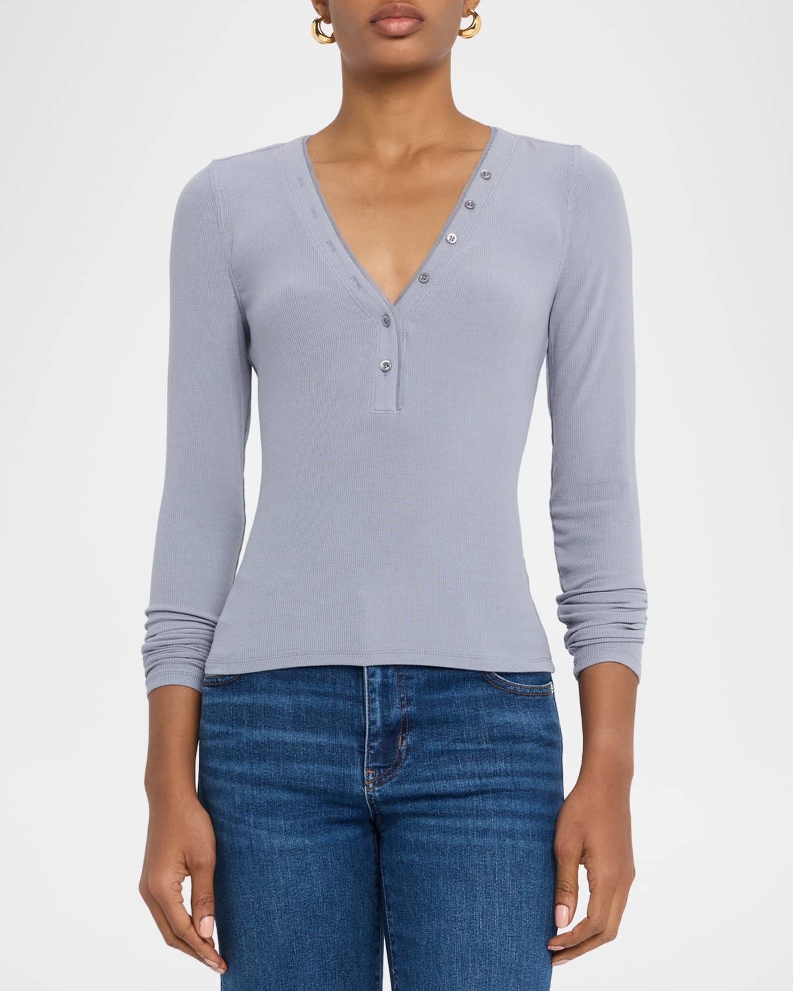 The Mesh Trim Ribbed Henley Top Product Image