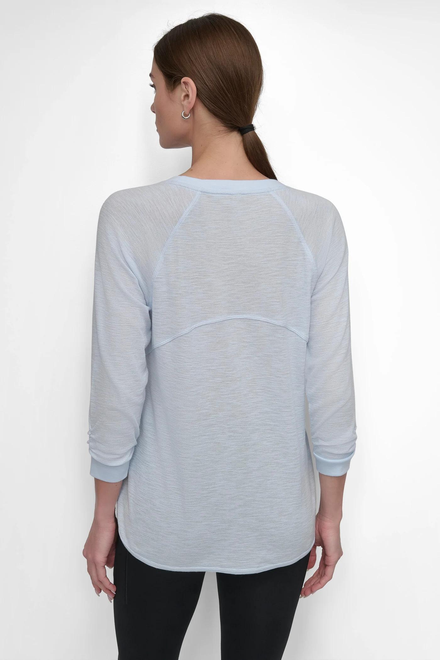 RUCHED 3/4-SLEEVE SLUB WAFFLE-KNIT TEE Product Image