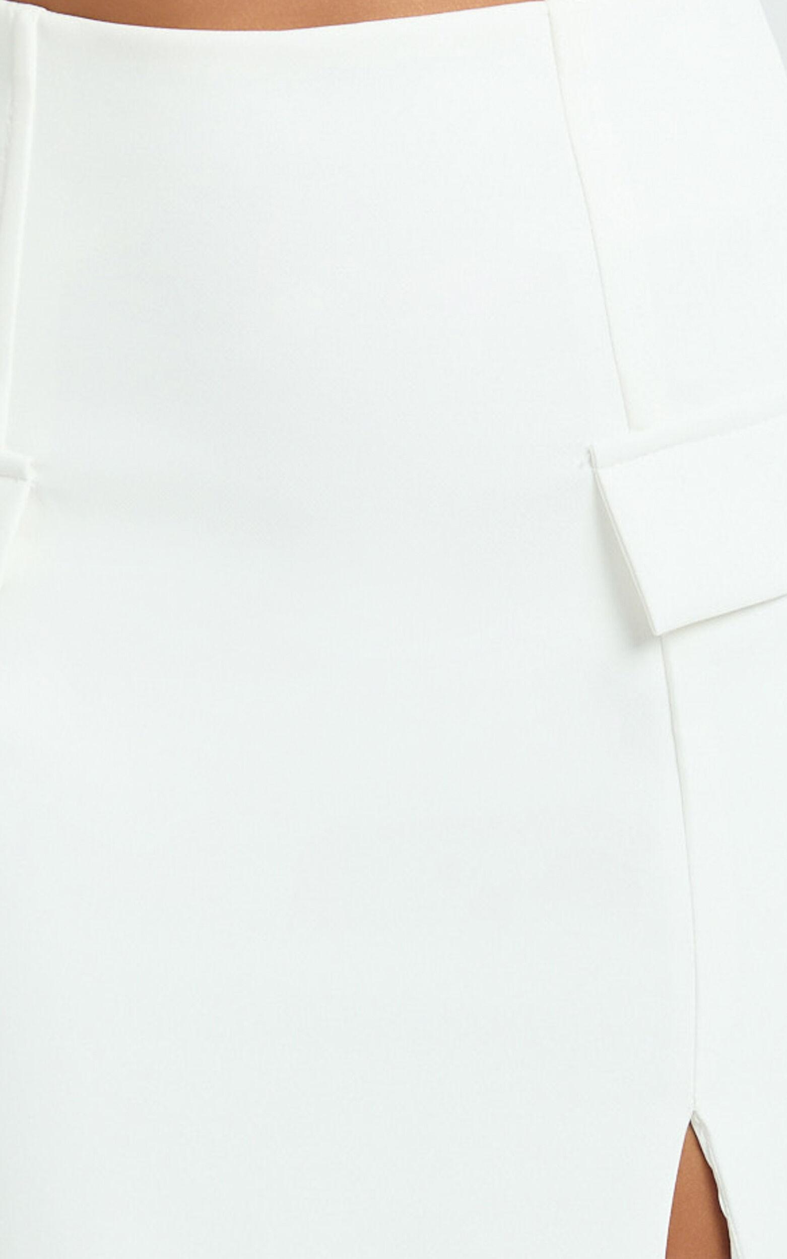 Davie Midi Skirt - High Waist Split Front Skirt in White Product Image