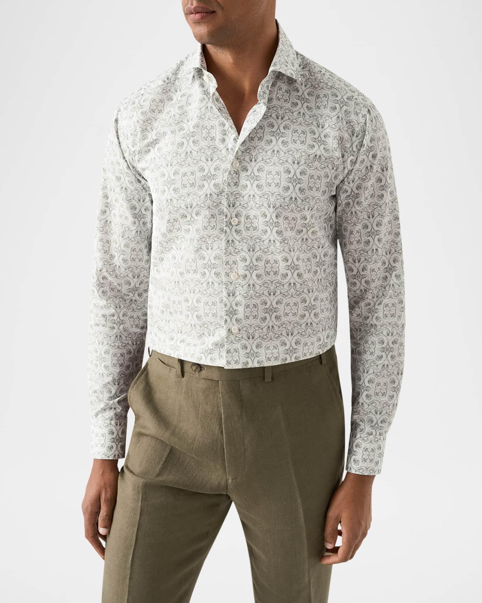 Men's Elevated Cotton and Linen Floral Slim-Fit Dress Shirt Product Image