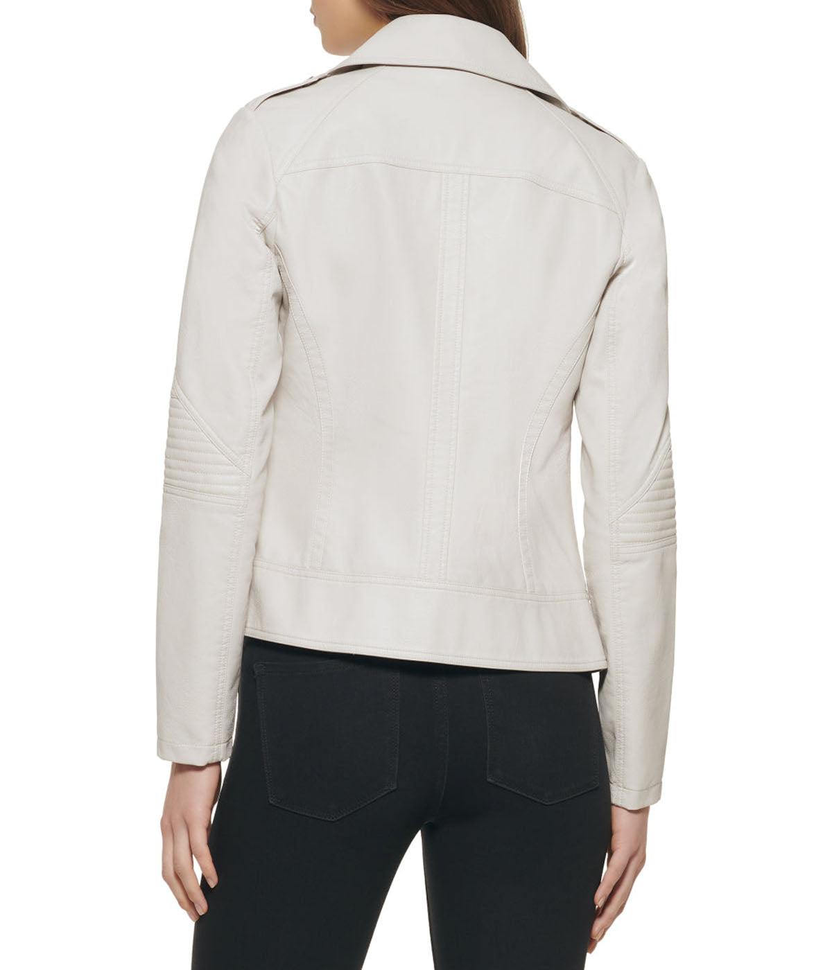 Faux Leather Asymmetrical Moto Jacket Stone Product Image