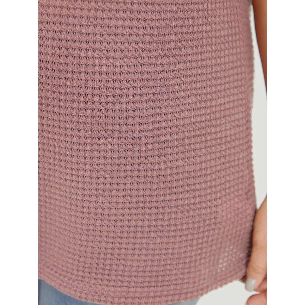 Plus Size Waffle Knit Pacthwork Flutter Sleeve T-shirt DustyPink Women Elegant Patchwork Floral V-neck Dailywear T-shirts BloomChic 10/M Product Image