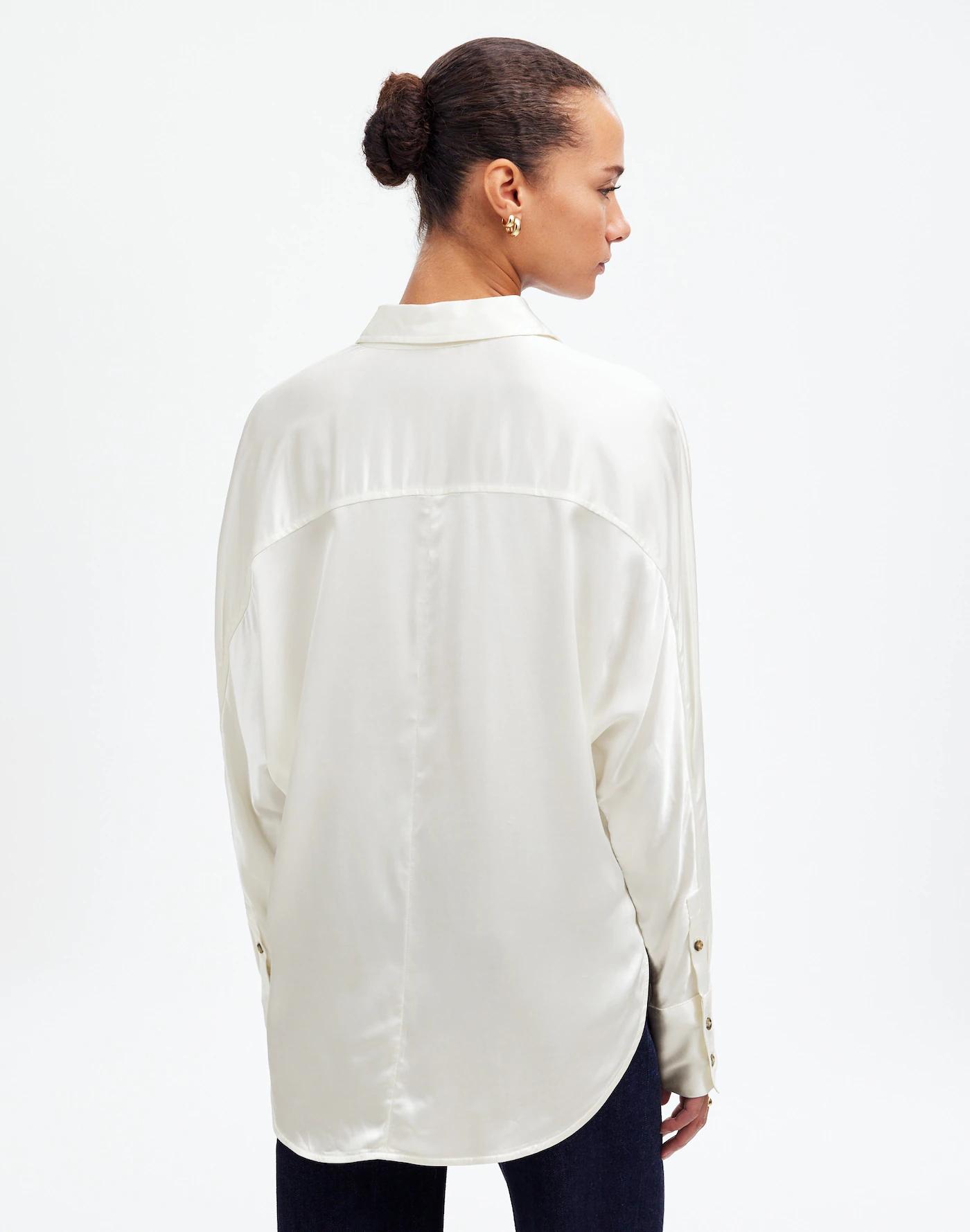 Relaxed Dolman Button-Up Shirt in Satin Product Image