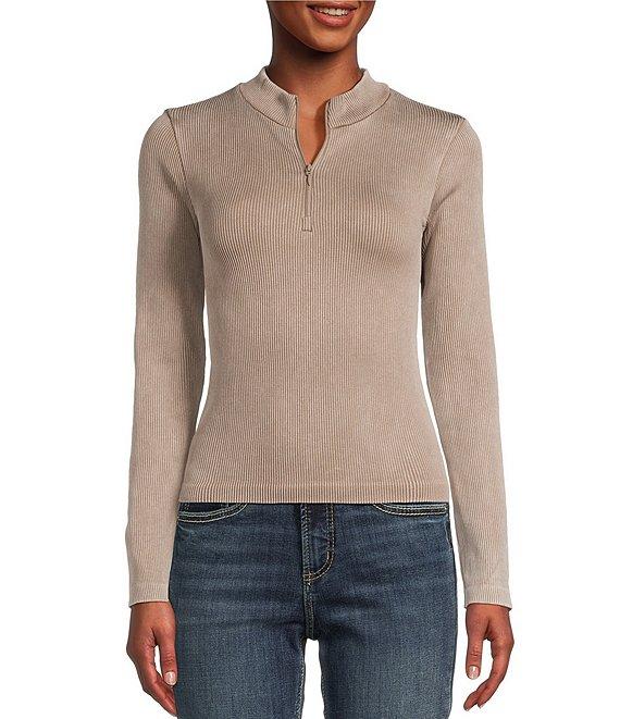 Moa Moa Mock Neck Long Sleeve Quarter Zip Top Product Image