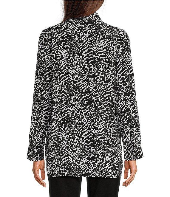 MICHAEL Michael Kors Woven Ocelot Dogtag Inverted Graphic Collared Long Sleeve Top Product Image
