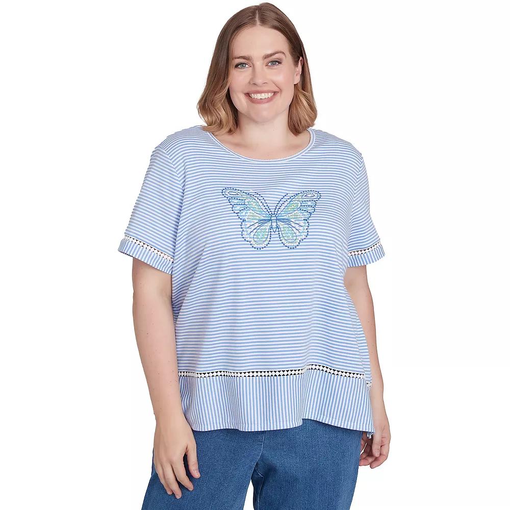 Plus Size Alfred Dunner Striped Butterfly Short Sleeve Tee, Women's, Size: 1XL, Purple Product Image