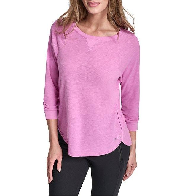 DKNY Sport by Donna Karan Mini Slub Waffle Knit Crew Neck 3/4 Ruched Sleeve Tee Product Image